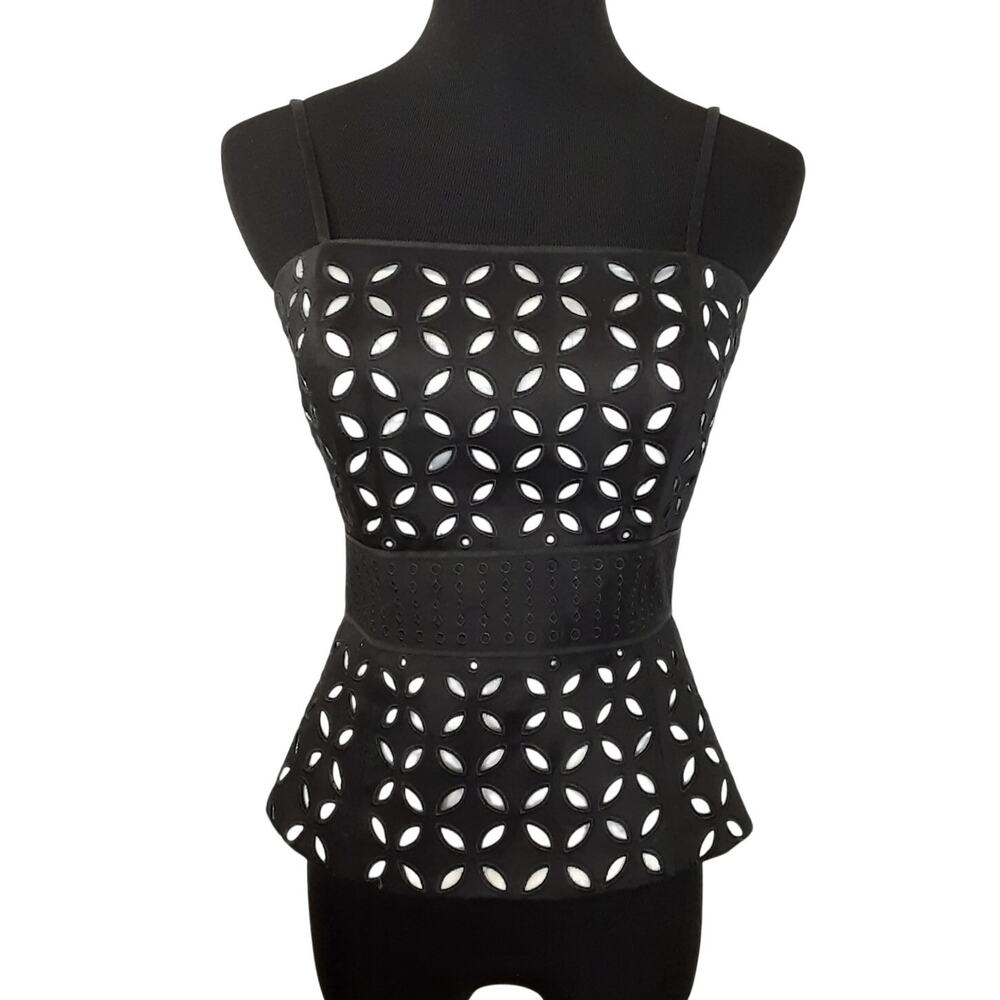 WHBM Sleeveless Tube Top Y2K Eyelet Lace Black Mod Art Deco Y2K Womens 0 90s